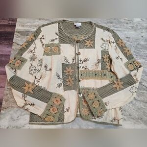 Gunit Fashions Boho Patchwork Crochet Embroidered Jacket Women’s Size 12 100% Co